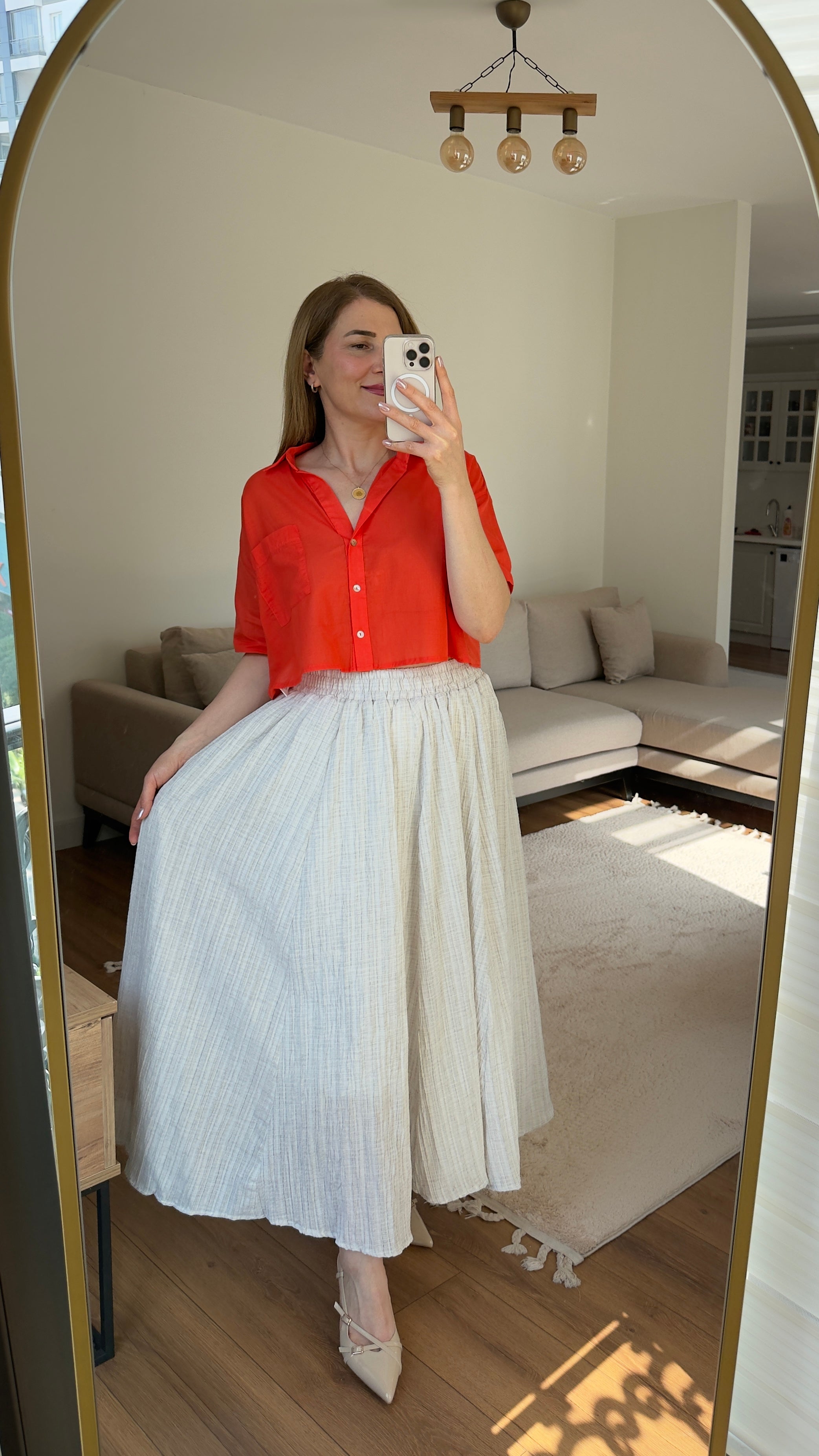 Krem Rengi Astarlı Keten Etek