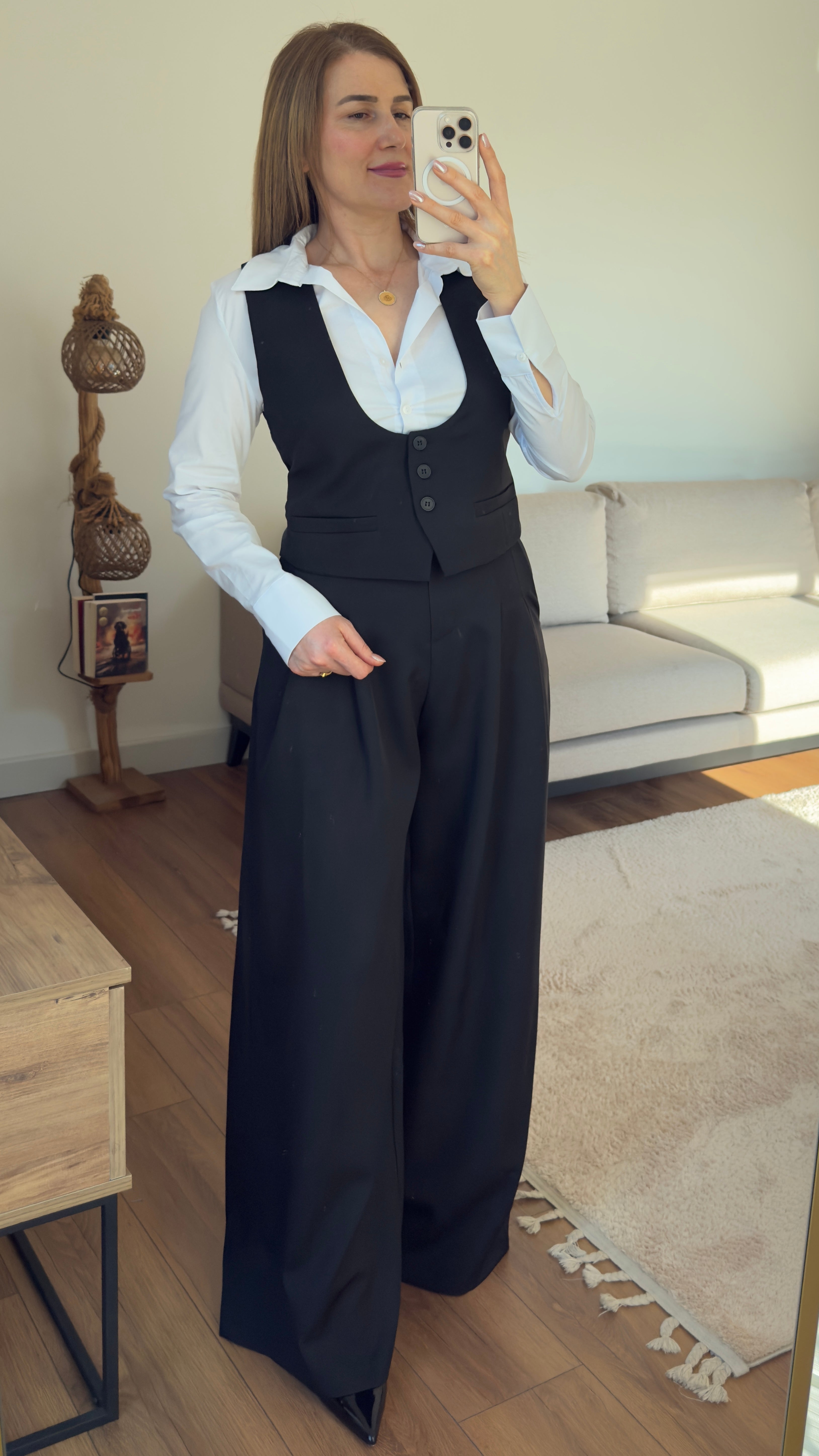 Modern Siyah Yelek & Palazzo Pantolon Takım