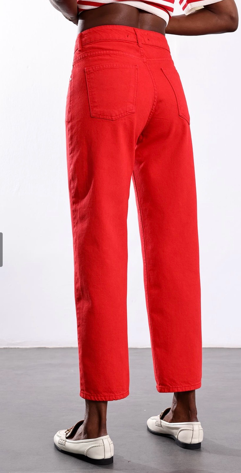 Kırmızı Mom Jean