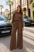 Şallı Bluz-Pantolon Kahverengi Premium Takım