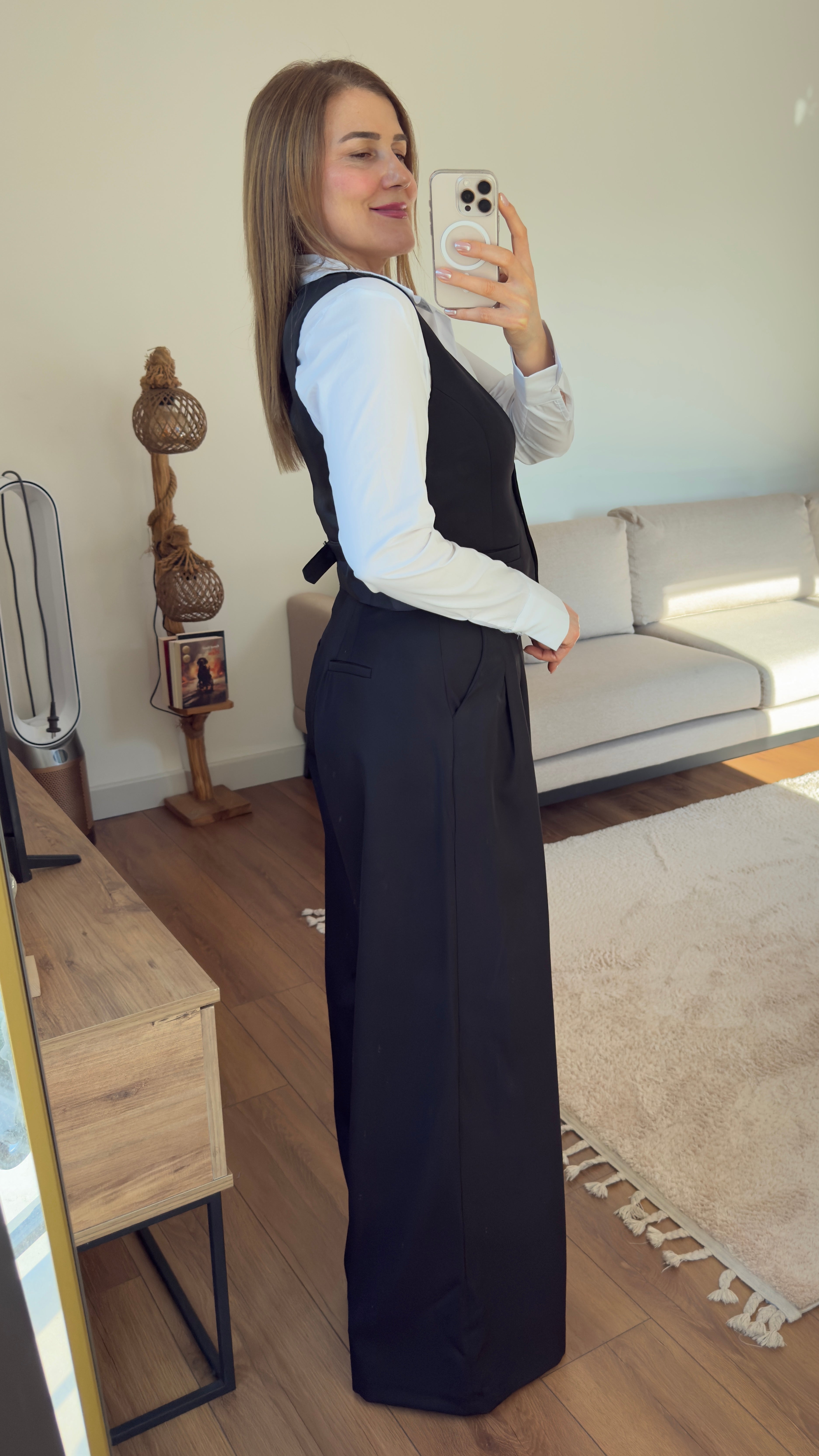 Modern Siyah Yelek & Palazzo Pantolon Takım