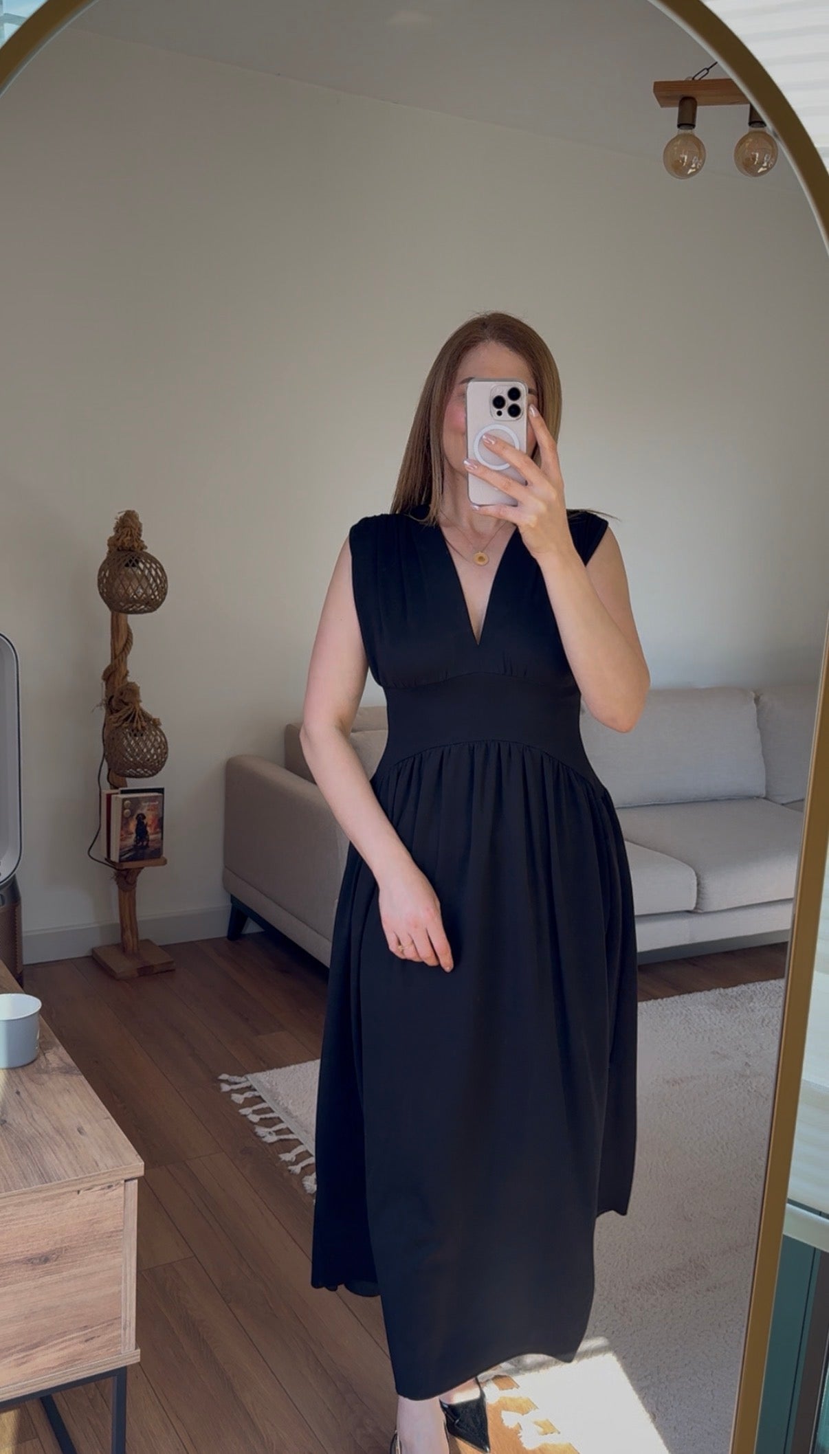 Likralı Tok Kumaş Siyah Elbise