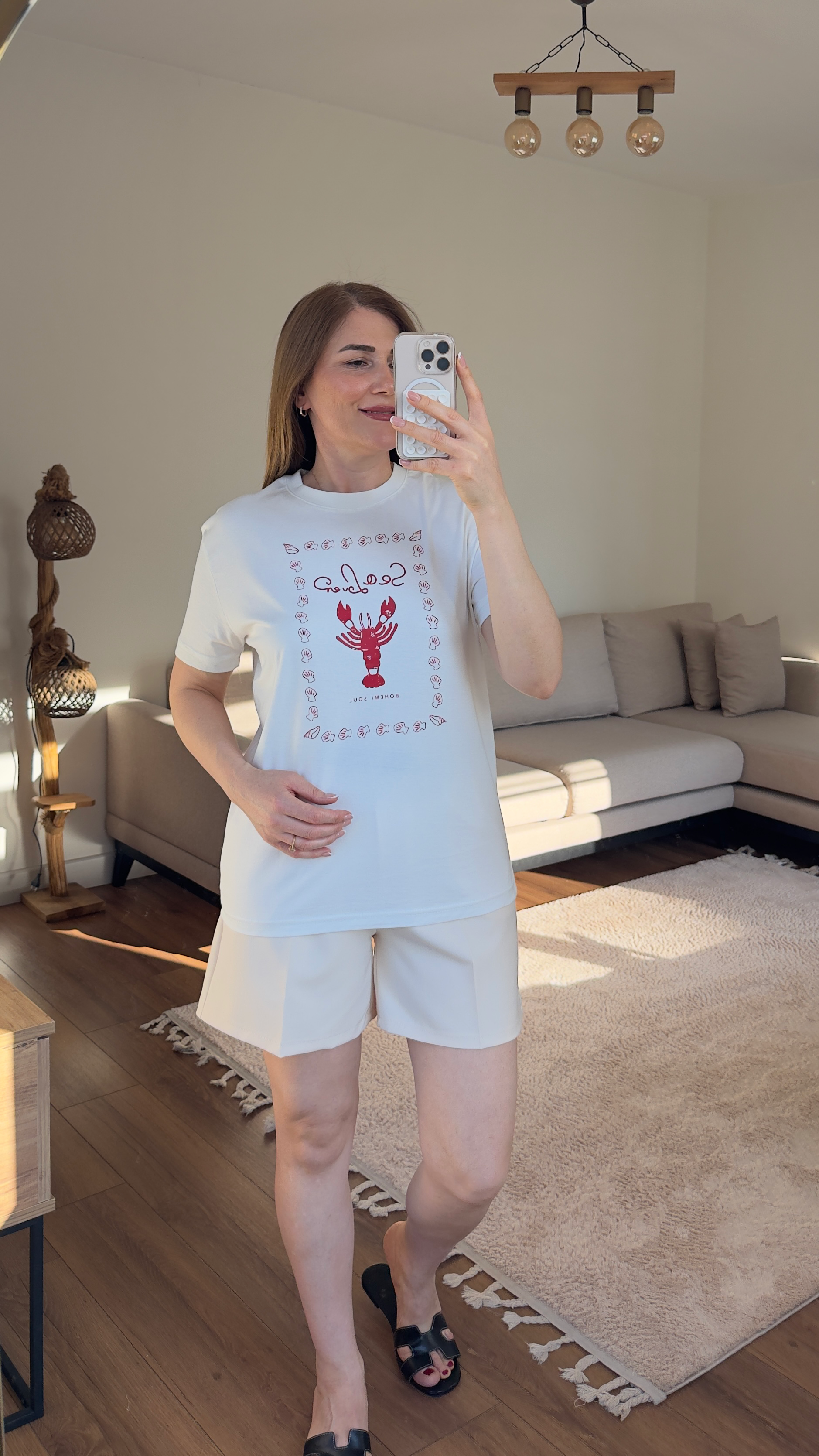 Lobster Baskılı Beyaz Kadın Tişört 🦞