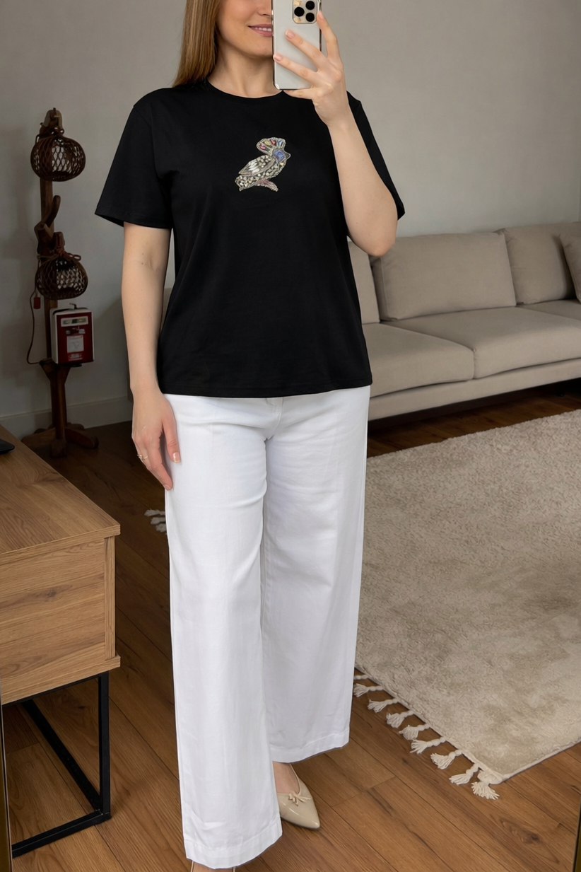 Minimal Baskılı siyah Basic Tişört