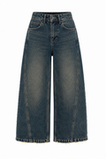 Yüksek Bel Dikiş Detaylı Wide Leg Crop Jean