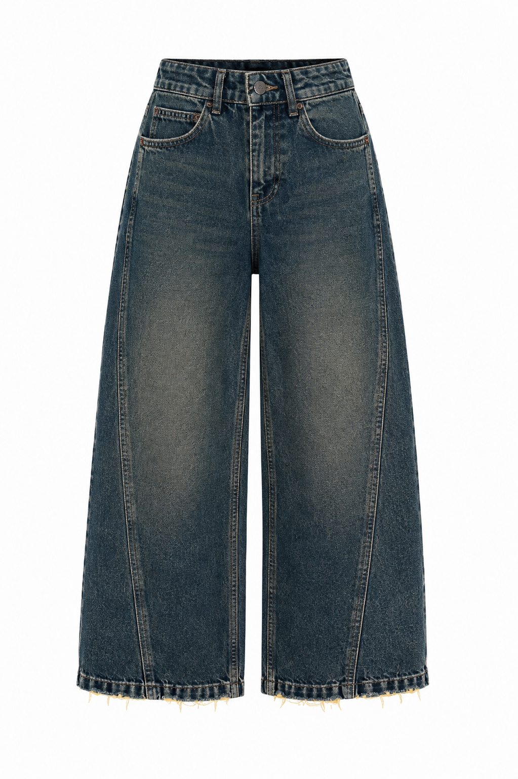 Yüksek Bel Dikiş Detaylı Wide Leg Crop Jean