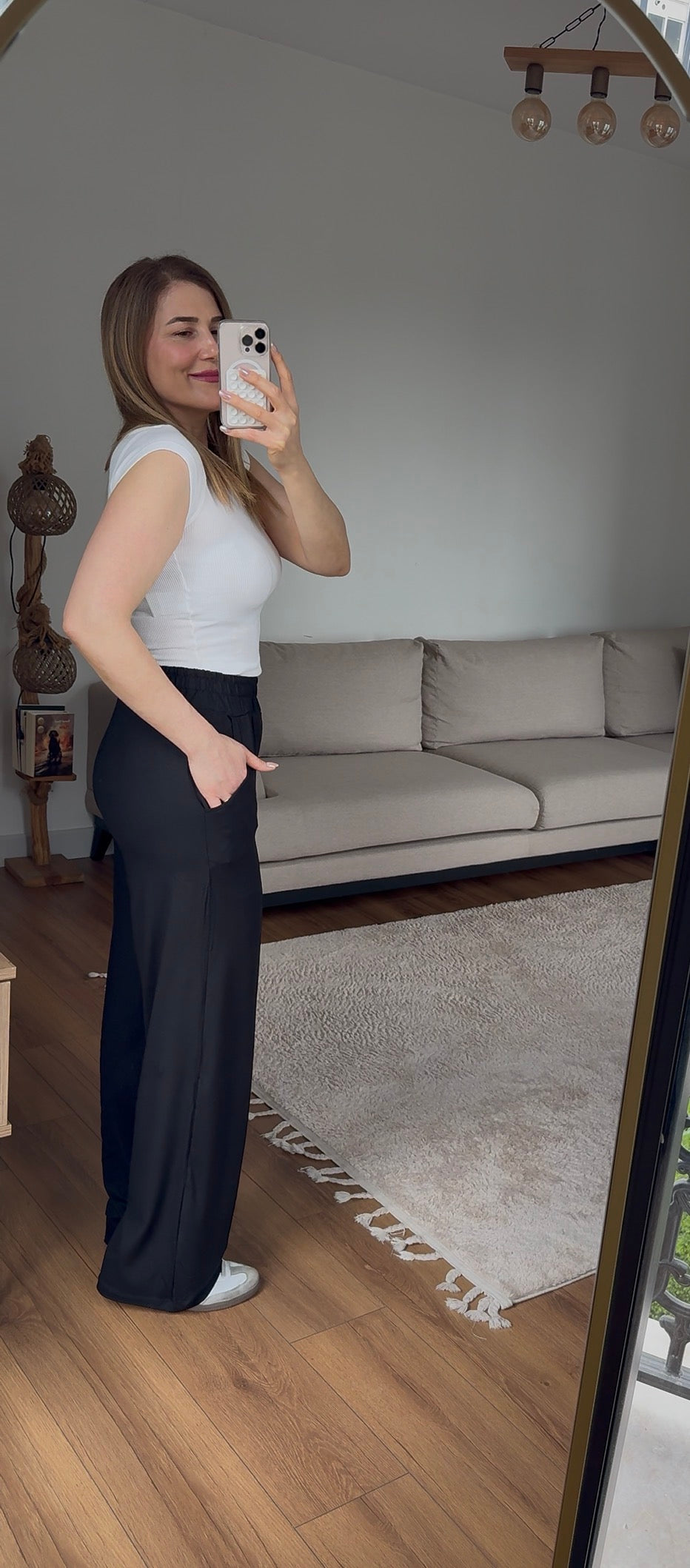 Siyah modal penye çimalı pantolon
