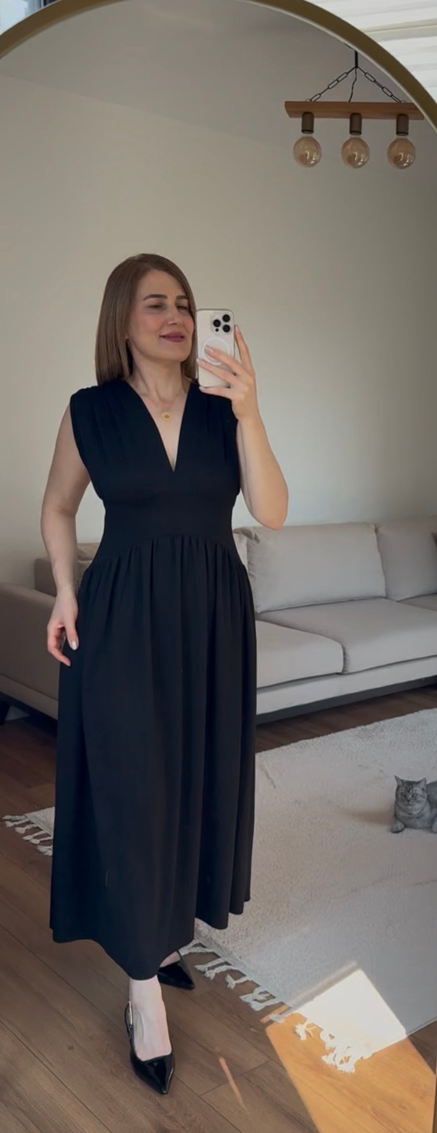 Likralı Tok Kumaş Siyah Elbise