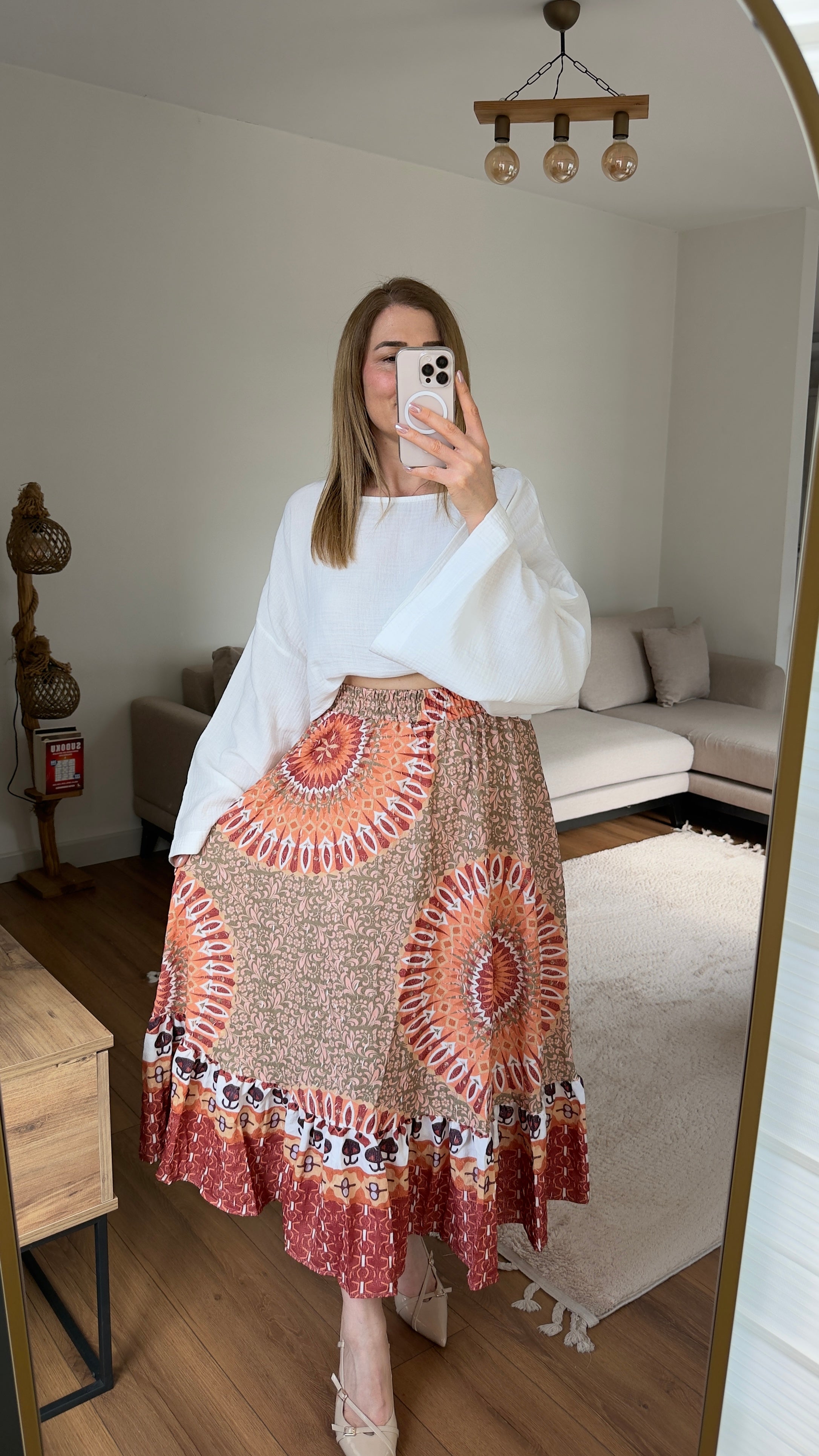 Etnik Desen Beli Lastikli Etek