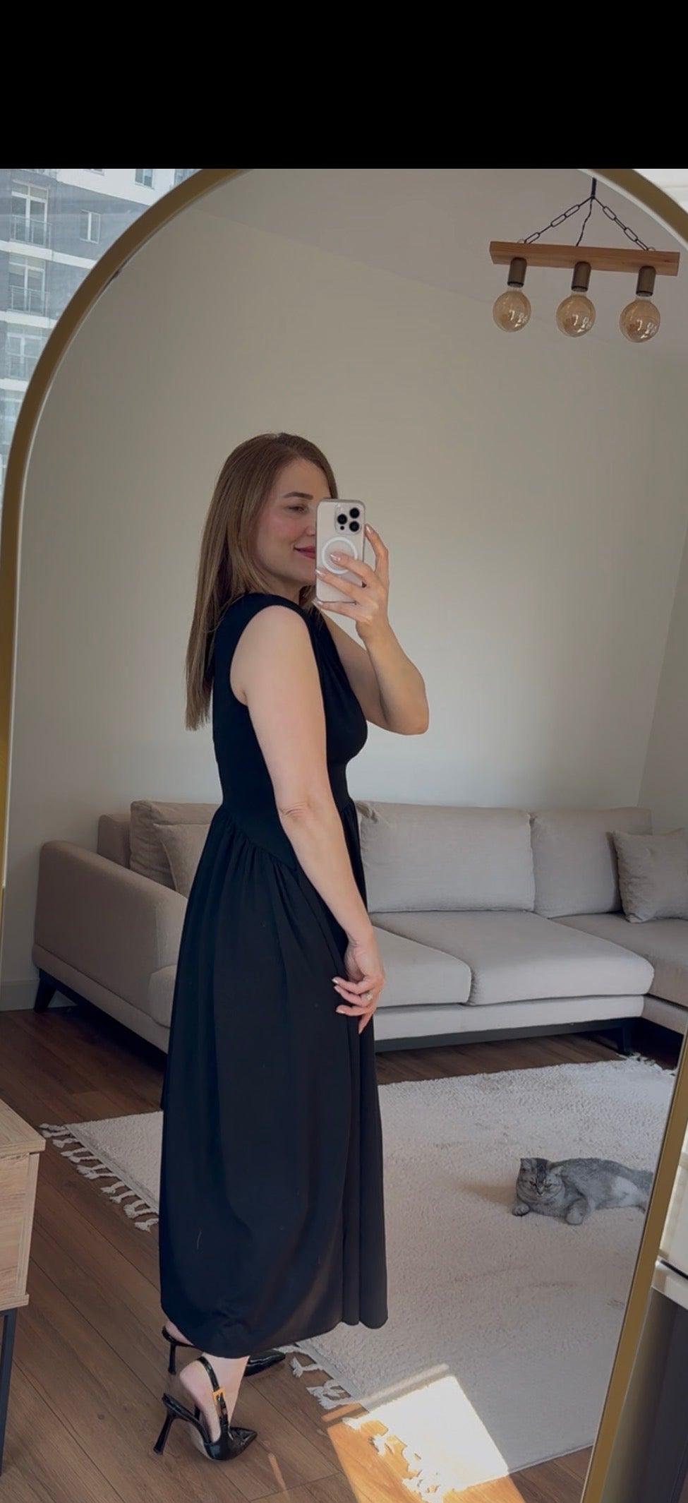 Likralı Tok Kumaş Siyah Elbise