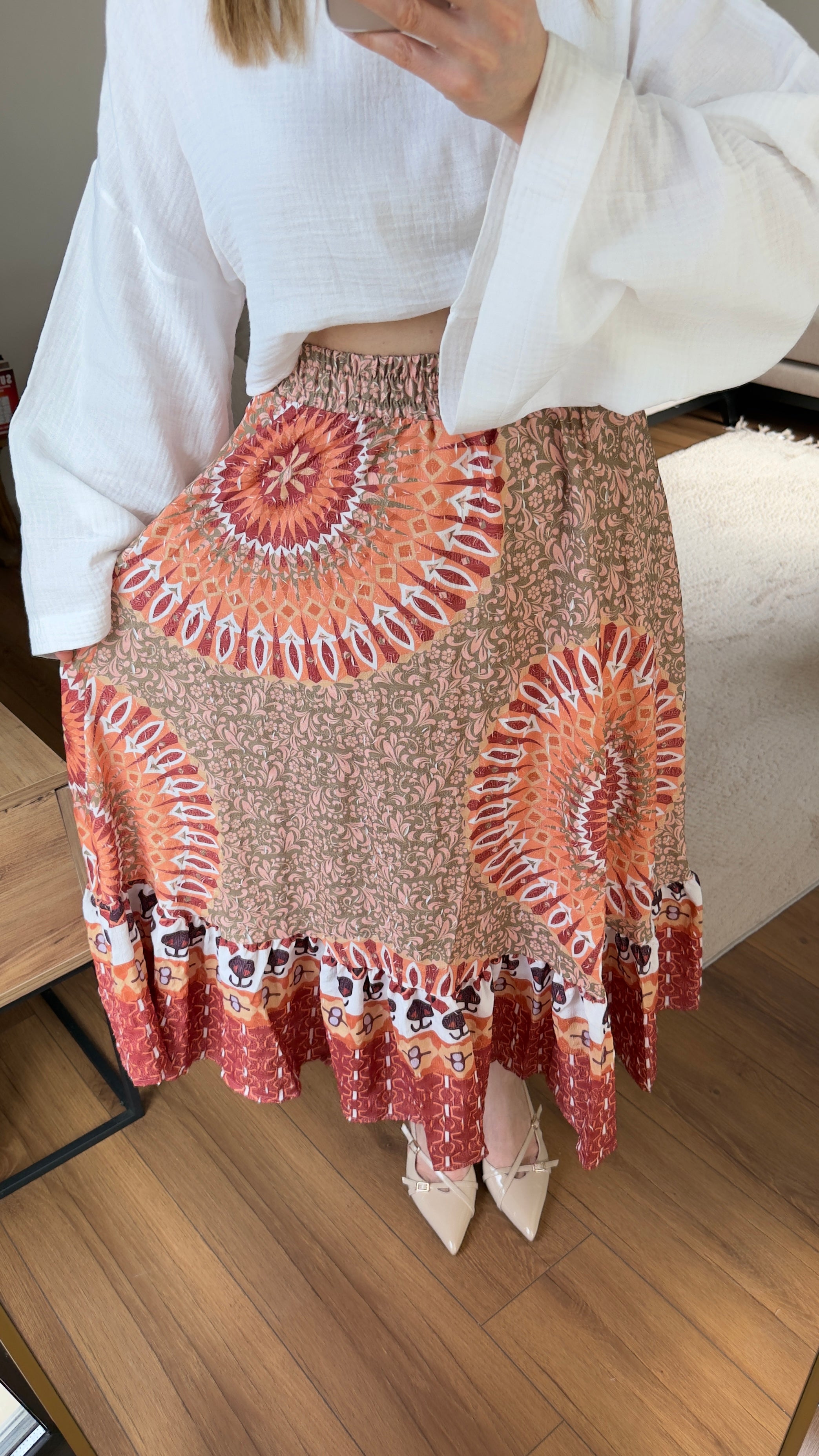 Etnik Desen Beli Lastikli Etek