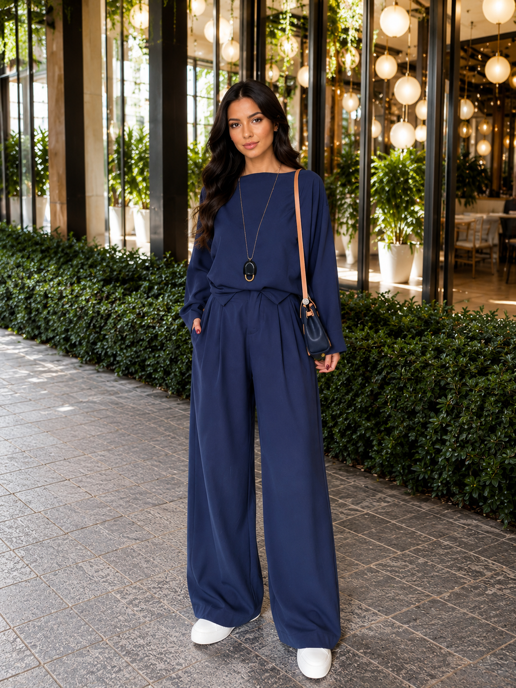 Kayık Yaka , Premium Tencel , Lacivert Takım