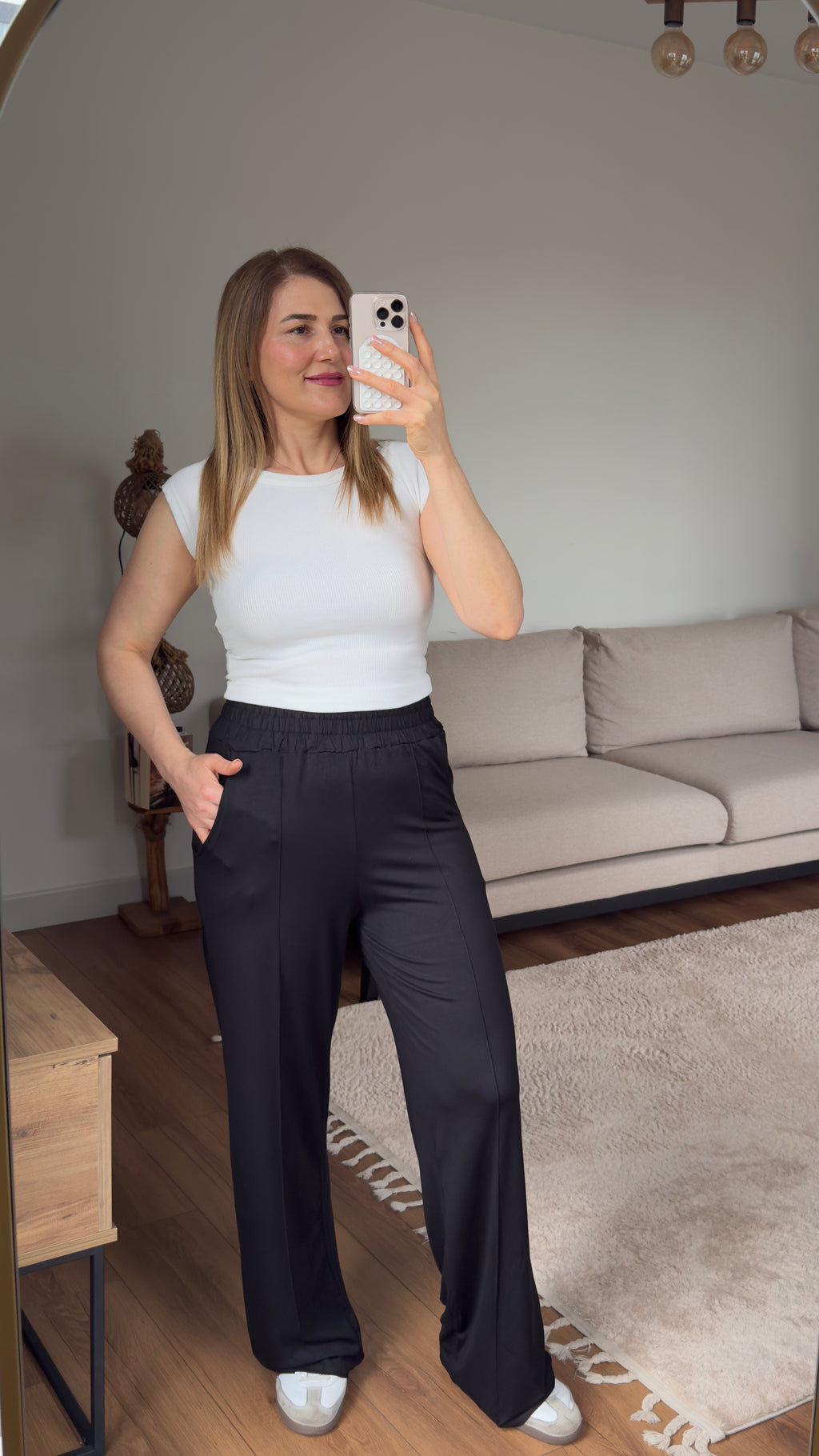 Siyah modal penye çimalı pantolon