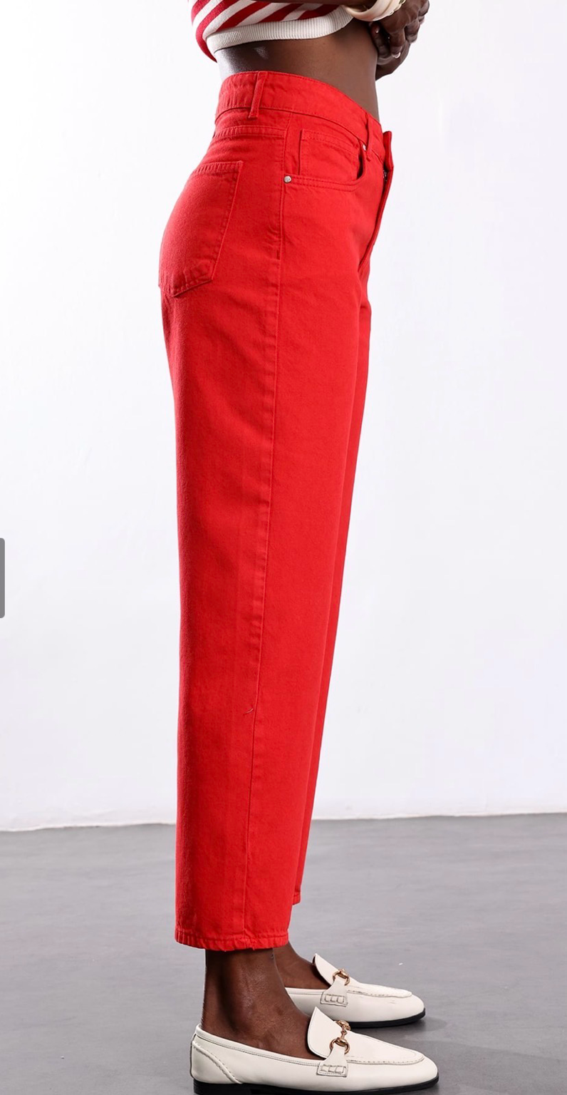 Kırmızı Mom Jean