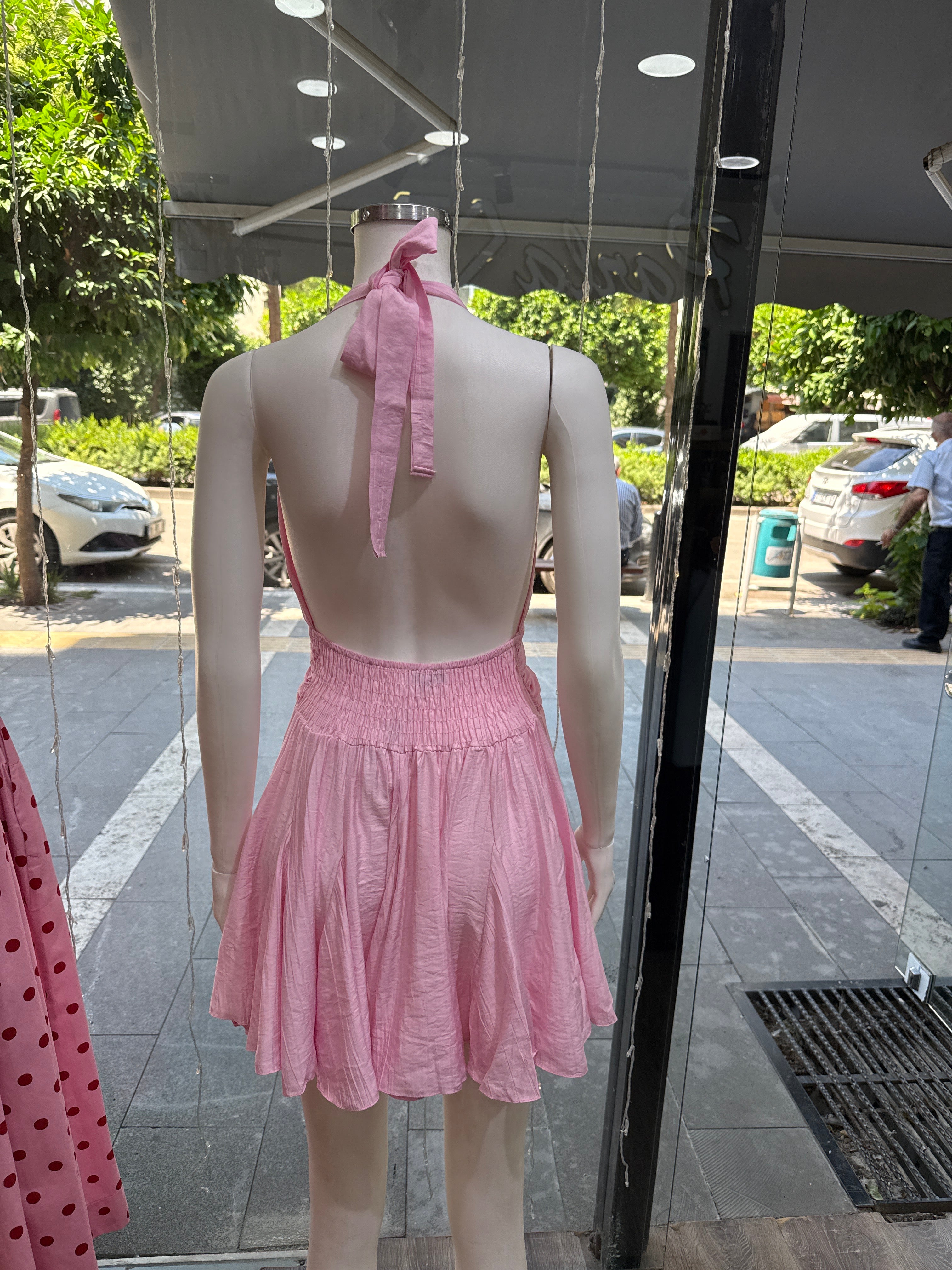 Mirelda Pembe Gold Düğmeli Poplin Elbise