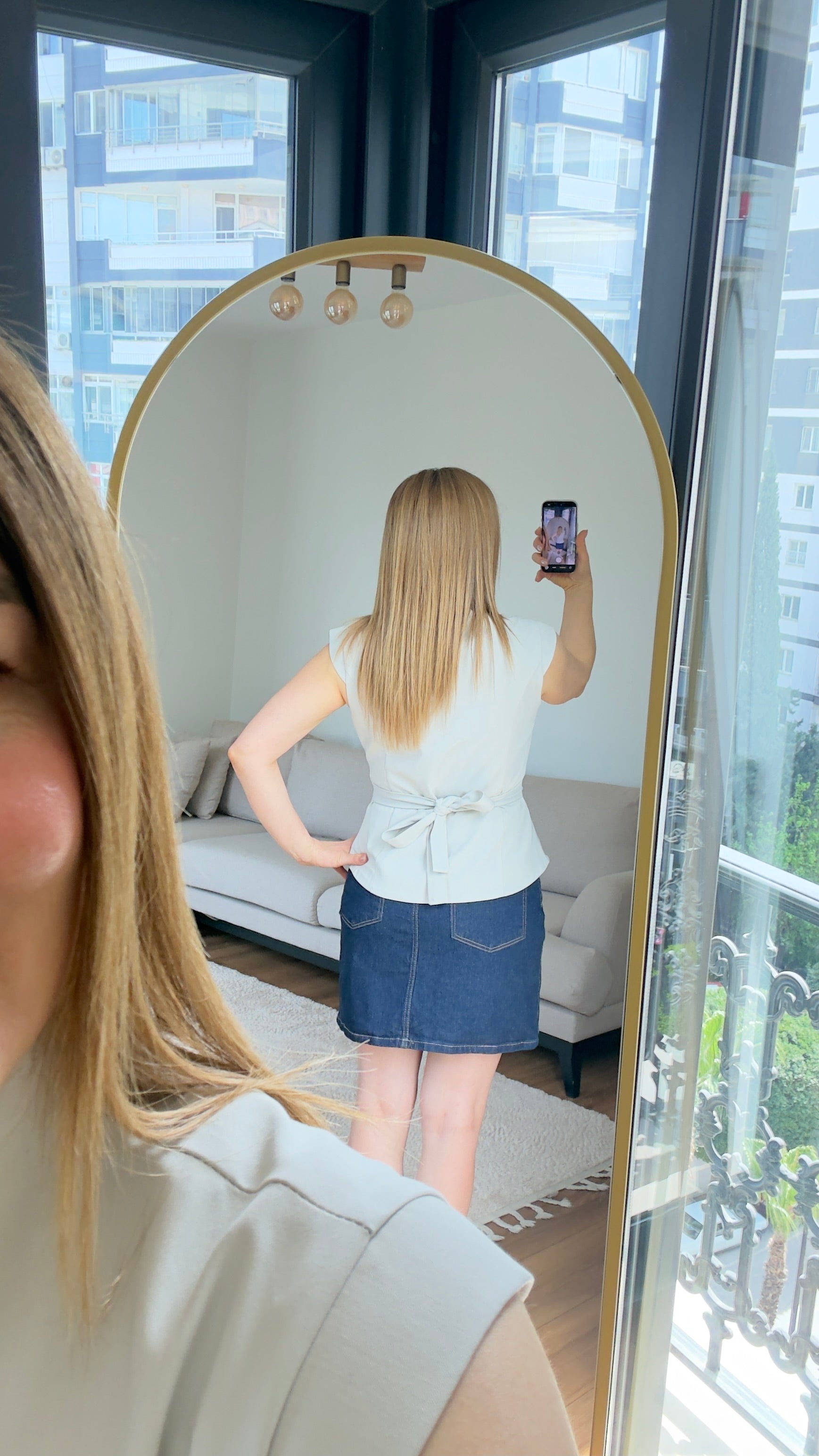 Koyu mavi likralı denim etek