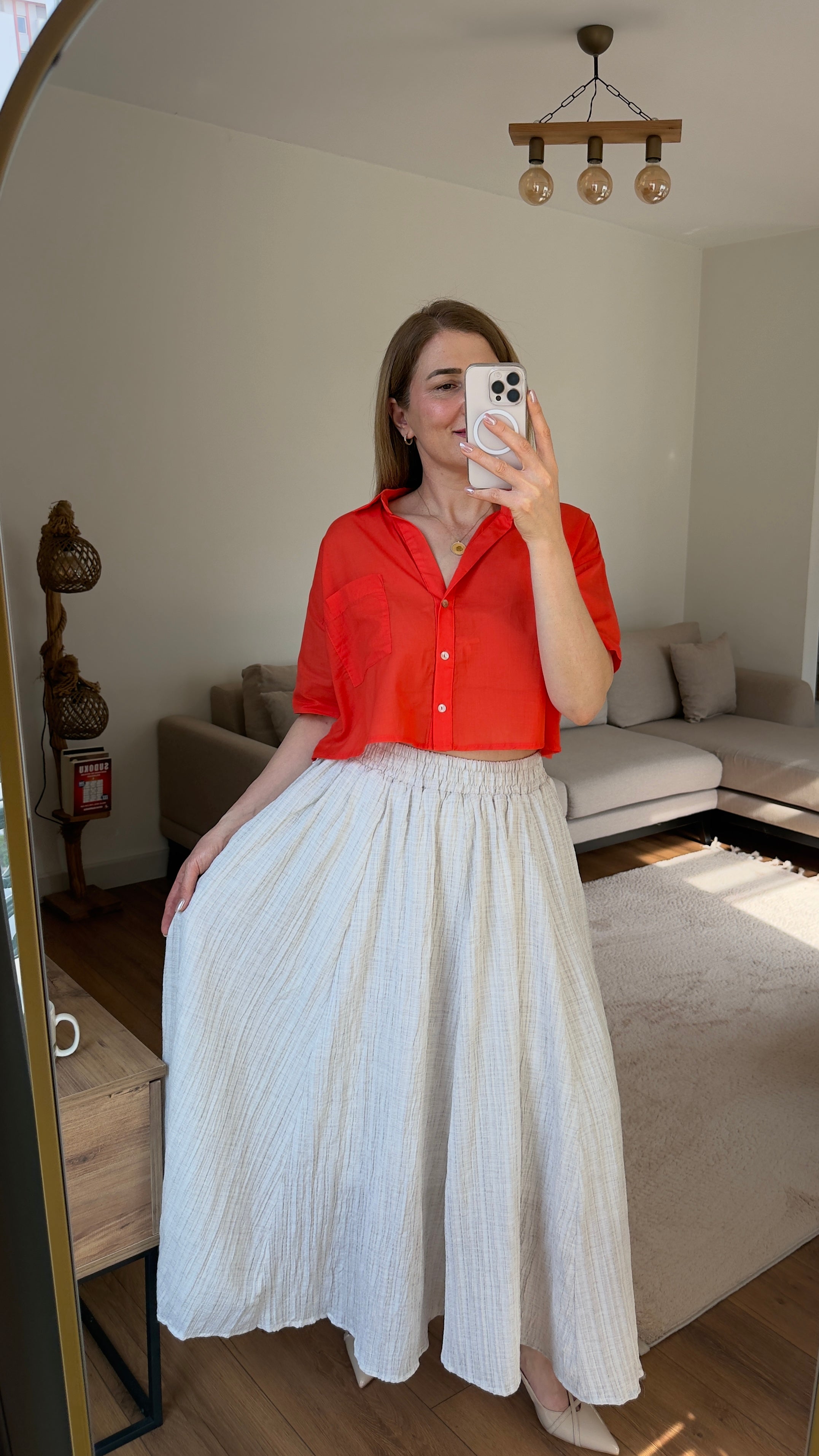 Krem Rengi Astarlı Keten Etek