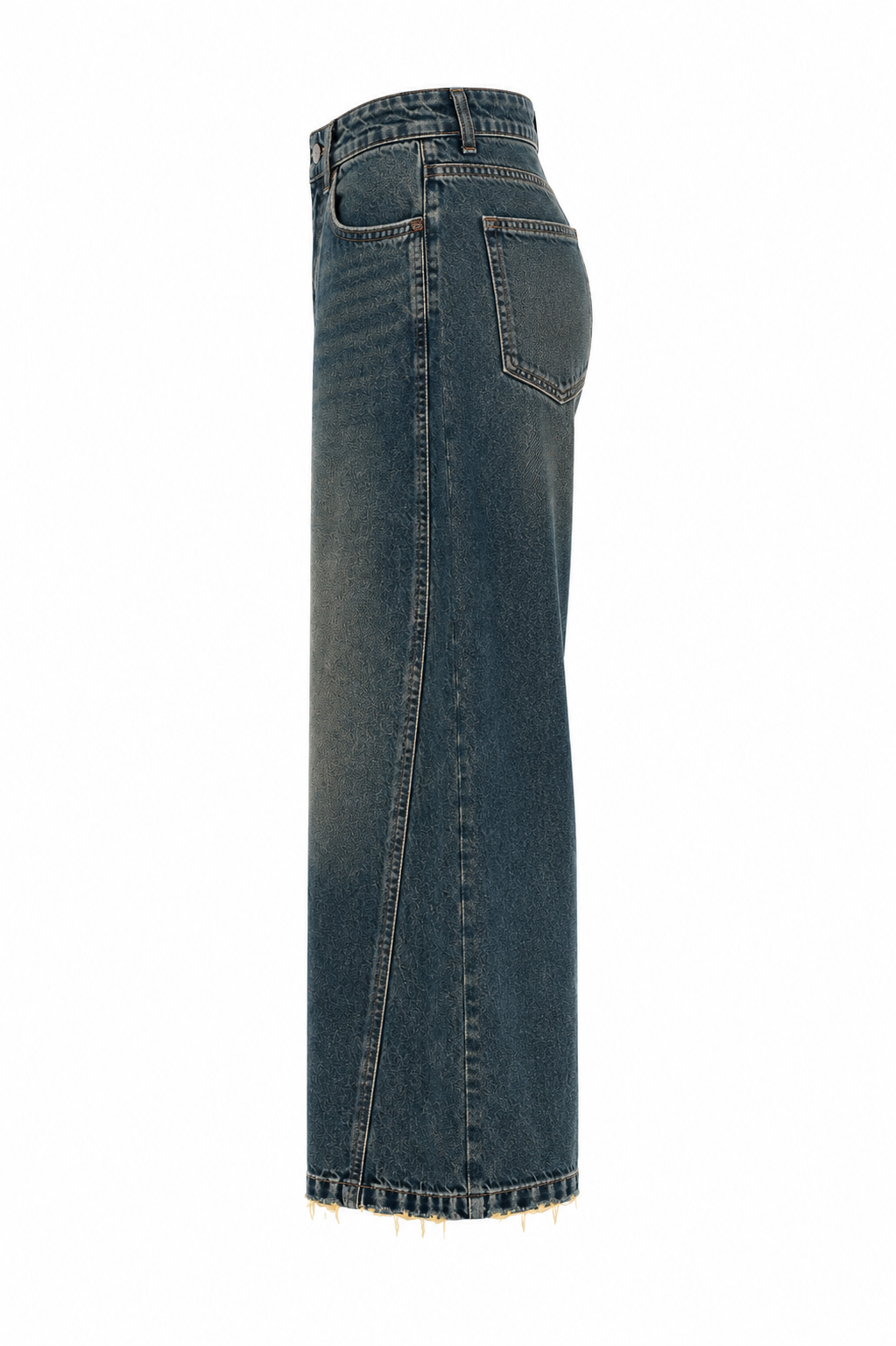 Yüksek Bel Dikiş Detaylı Wide Leg Crop Jean