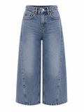 Yüksek Bel Dikiş Detaylı Wide Leg Crop Jean