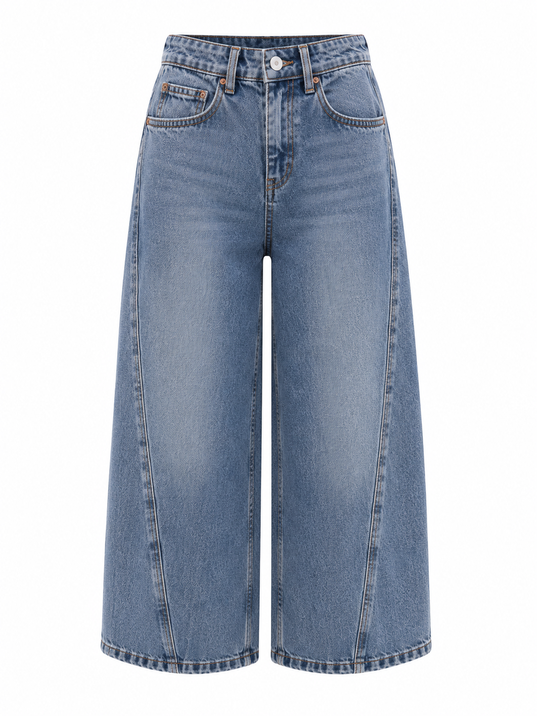 Yüksek Bel Dikiş Detaylı Wide Leg Crop Jean