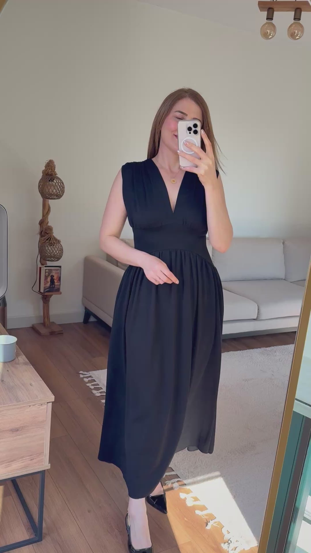 Likralı Tok Kumaş Siyah Elbise