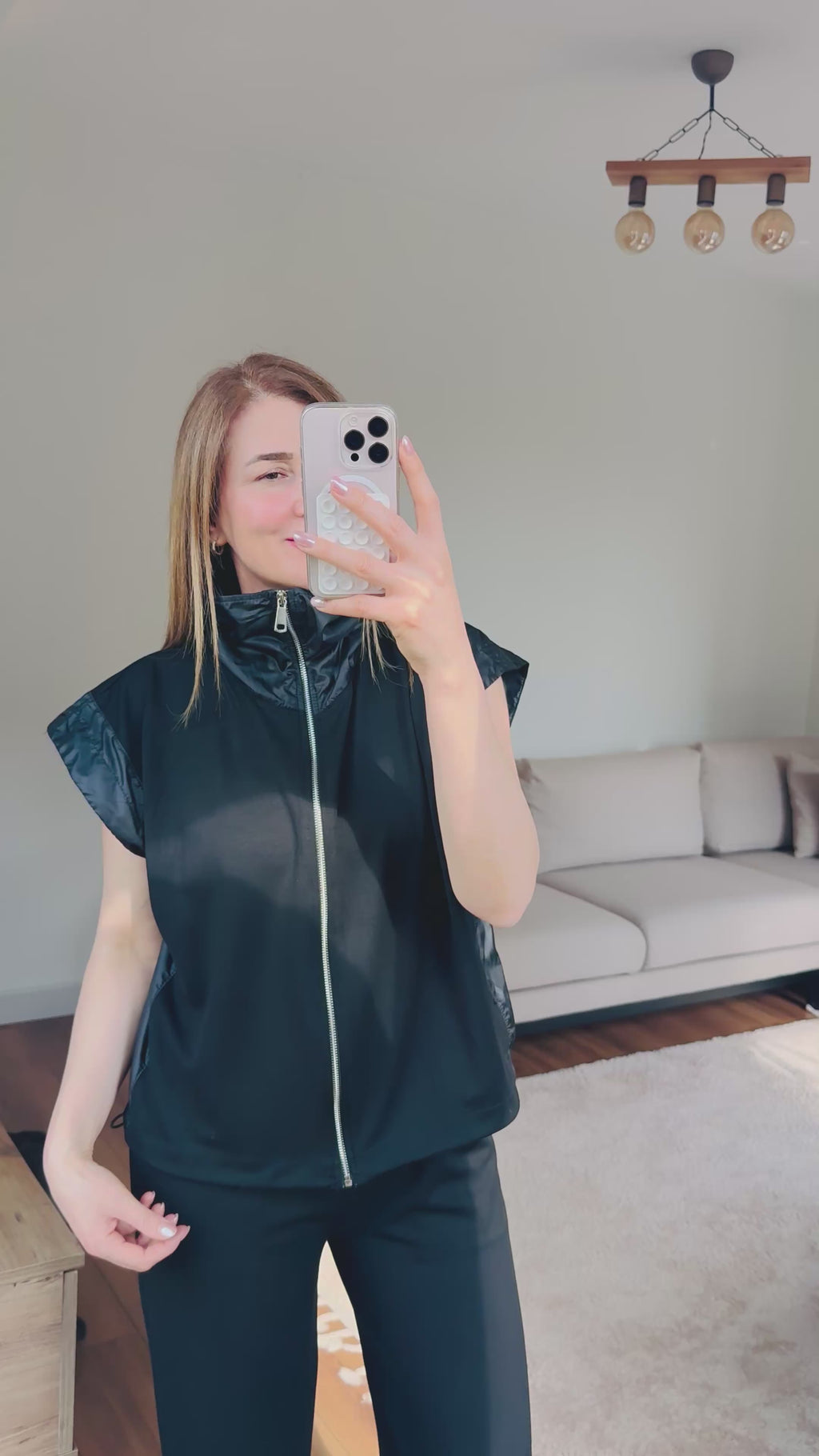 Paraşüt detaylı siyah modal takım