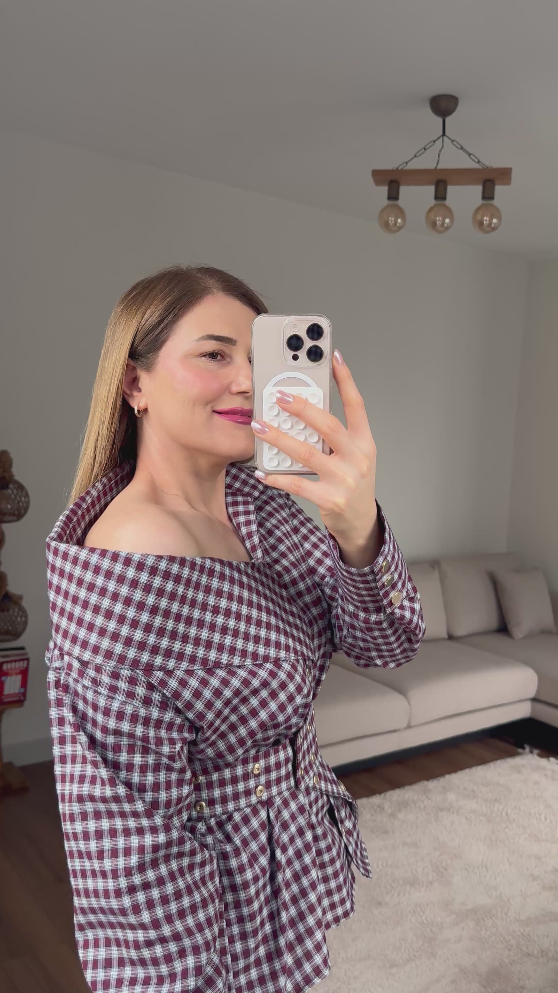 Bordo ekose gömlek