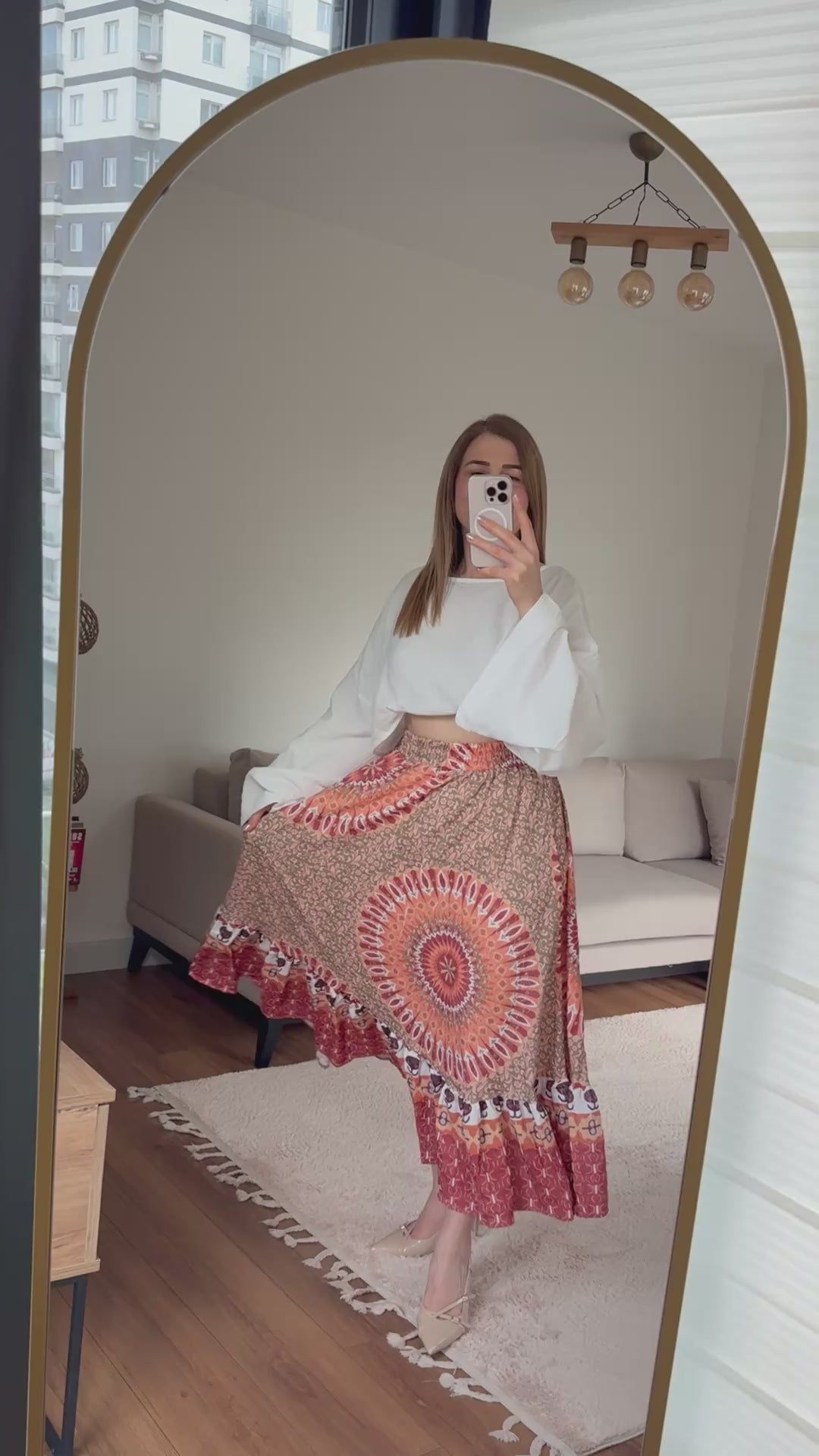 Etnik Desen Beli Lastikli Etek